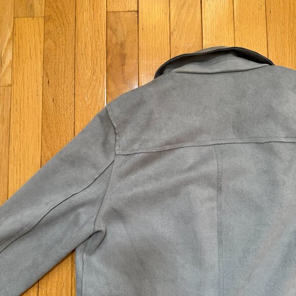 T Tahari Faux Suede Roll Tab Open Topper Gray Drape Coat Size XS - Picture 10 of 14